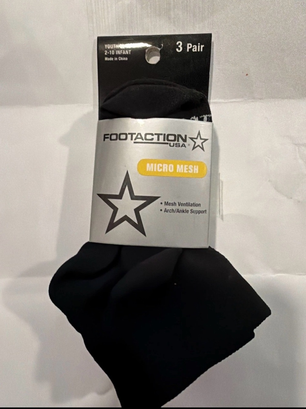 Foot Action Micro Mesh Ankle Support Quarter Socks Baby Infant 2-10 3 Pairs Blac